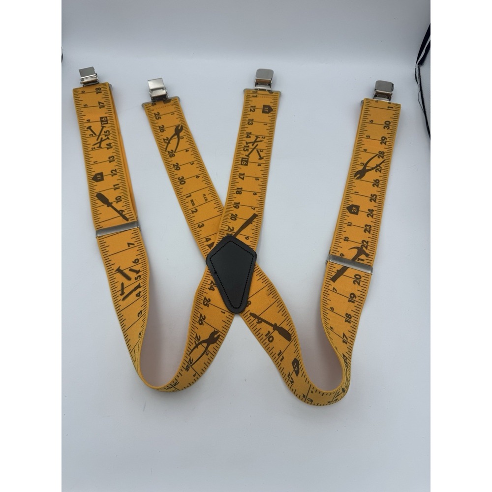 Vintage Yellow Tape Measure Suspenders Workwear Tool Theme Costume Fun